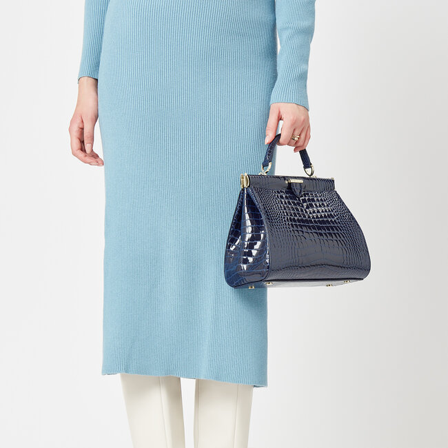 Small Florence Frame Bag Midnight Blue Patent Croc