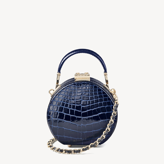 Micro Hat Box Midnight Blue Patent Croc