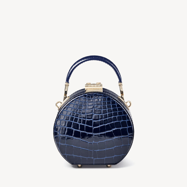 Micro Hat Box Midnight Blue Patent Croc