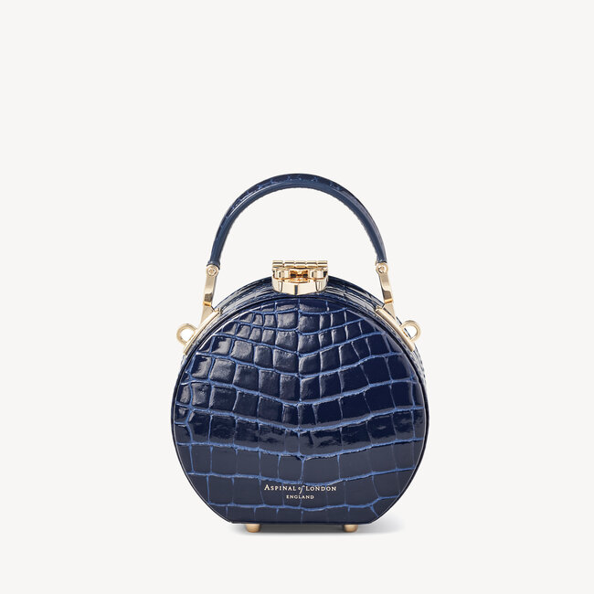 Micro Hat Box Midnight Blue Patent Croc