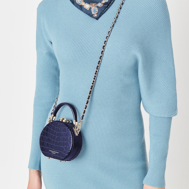 Micro Hat Box Midnight Blue Patent Croc