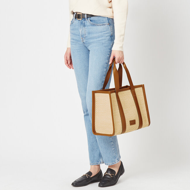 Small Henley Tote Smooth Tan & Chevron Raffia