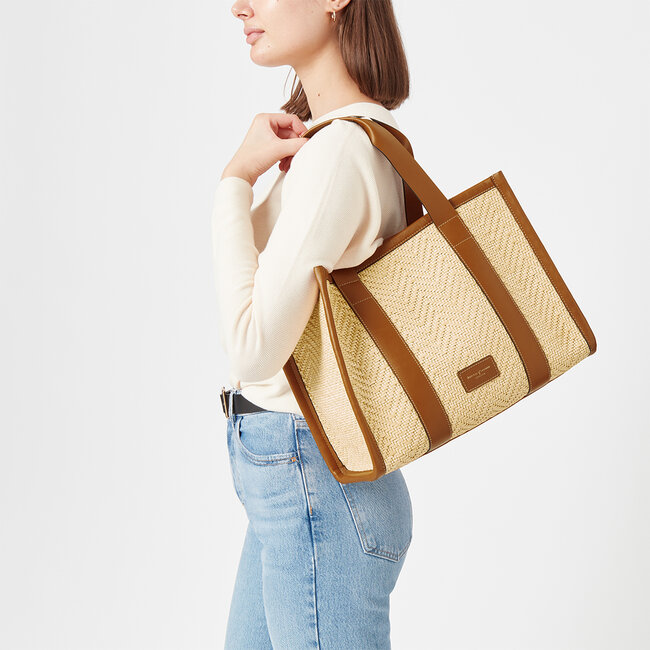 Small Henley Tote Smooth Tan & Chevron Raffia