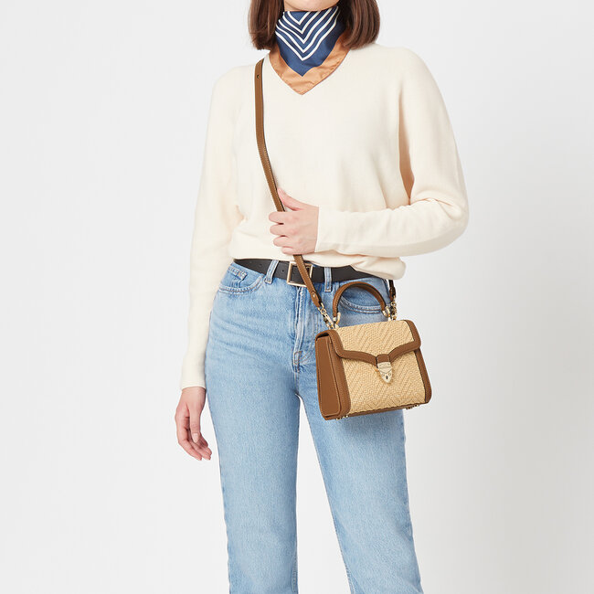 Midi Mayfair Bag Smooth Tan & Chevron Raffia