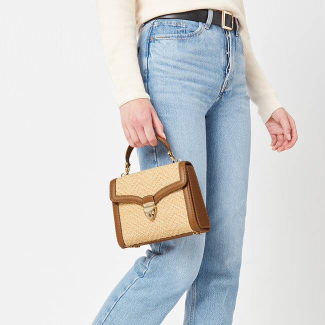 Midi Mayfair Bag Smooth Tan & Chevron Raffia