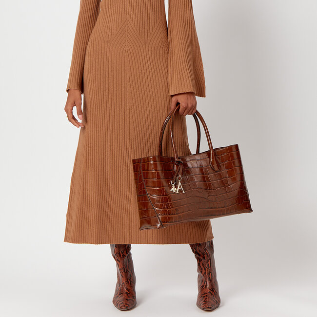 London Tote Deep Shine Brown Soft Croc