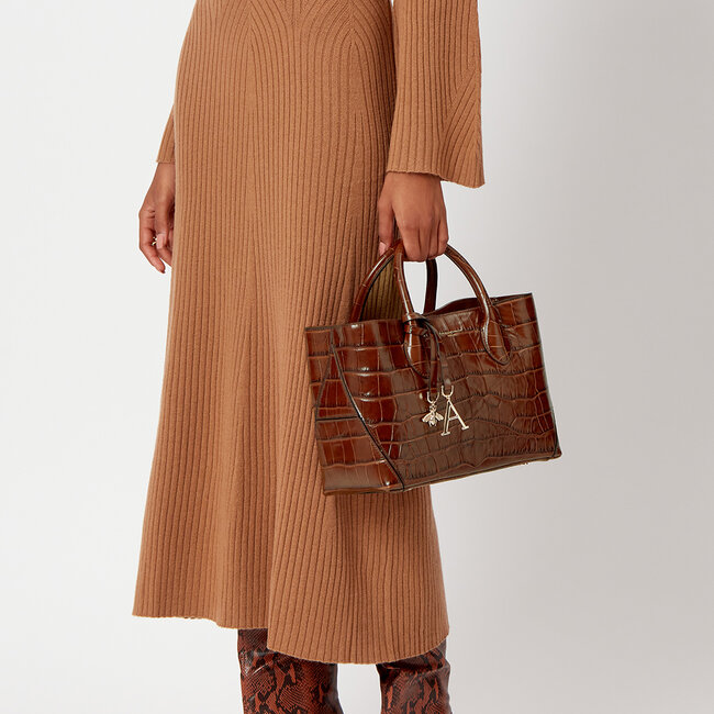 Midi London Tote Deep Shine Brown Soft Croc