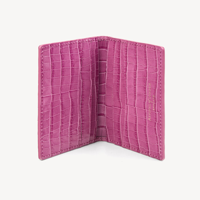 Double Fold Credit Card Case Deep Shine Orchid Small Croc