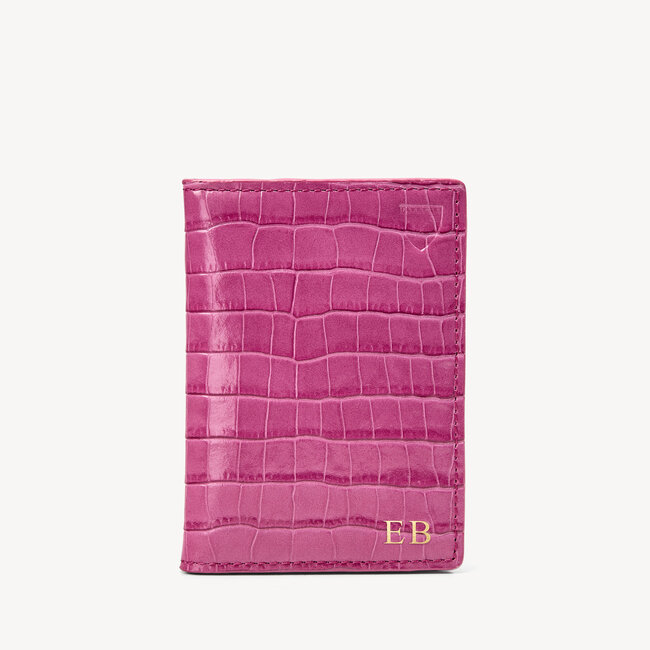 Double Fold Credit Card Case Deep Shine Orchid Small Croc