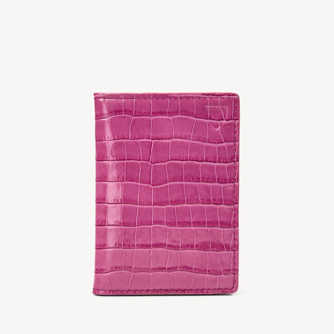 Double Fold Credit Card Case Deep Shine Orchid Small Croc