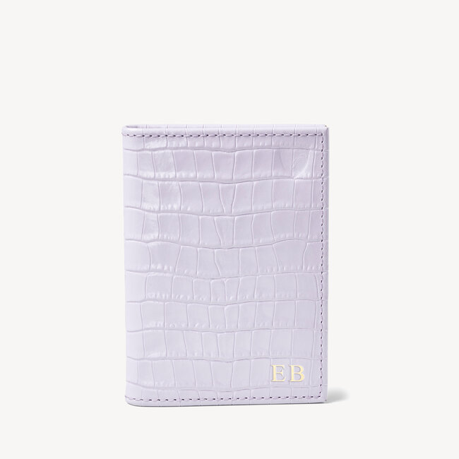Double Fold Credit Card Case Deep Shine English Lavender Small Croc