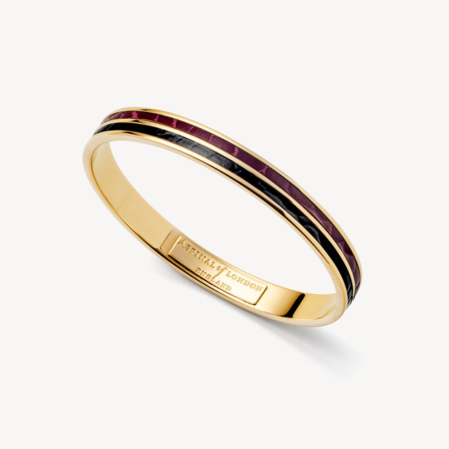 Double Striped Leather Bangle Burgundy & Black Patent Croc