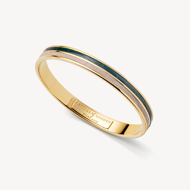 Double Striped Leather Bangle Evergreen & Soft Taupe Patent Croc