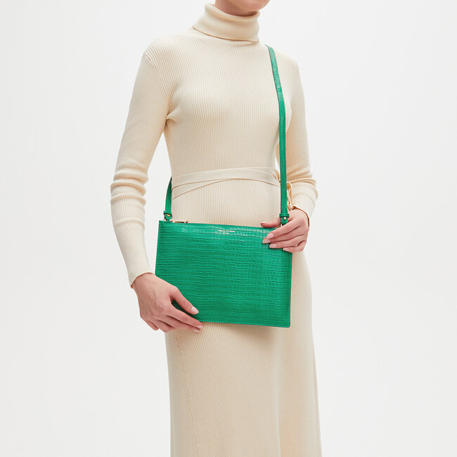 Soho Clutch Deep Shine Emerald Green Small Croc