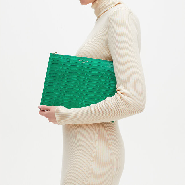 Soho Clutch Deep Shine Emerald Green Small Croc