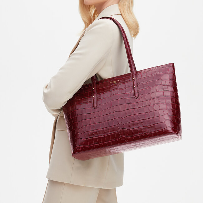 Zipped Regent Tote Deep Shine Bordeaux Croc