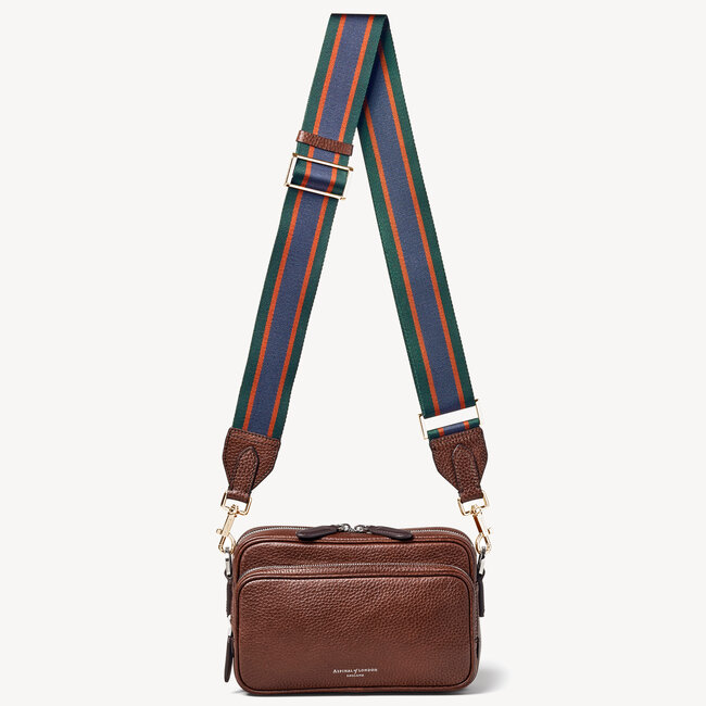 Webbing Bag Strap Tobacco Pebble with Green, Tan & Navy Stripes