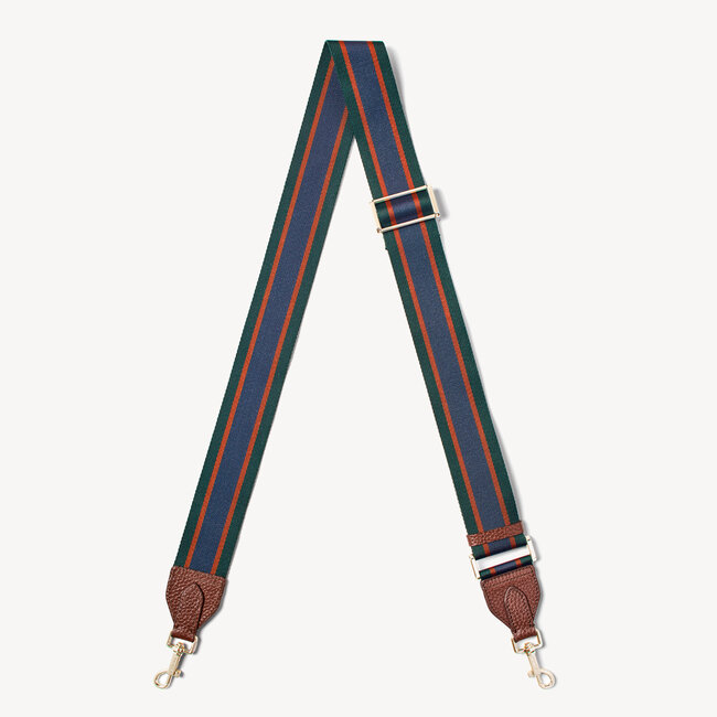 Webbing Bag Strap Tobacco Pebble with Green, Tan & Navy Stripes