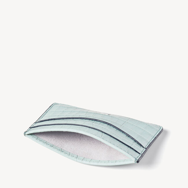 Slim Credit Card Holder Deep Shine Pool Blue Small Croc