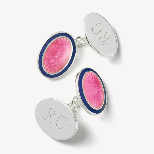 Lacquer Enamel Personalised Cufflinks Navy & Pink set in Sterling Silver 925