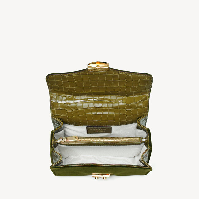 Midi Mayfair Bag Birds of Paradise Hand Embroidery on Olive Velvet