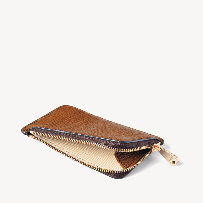 Zipped Coin & Card Holder Tan Pebble