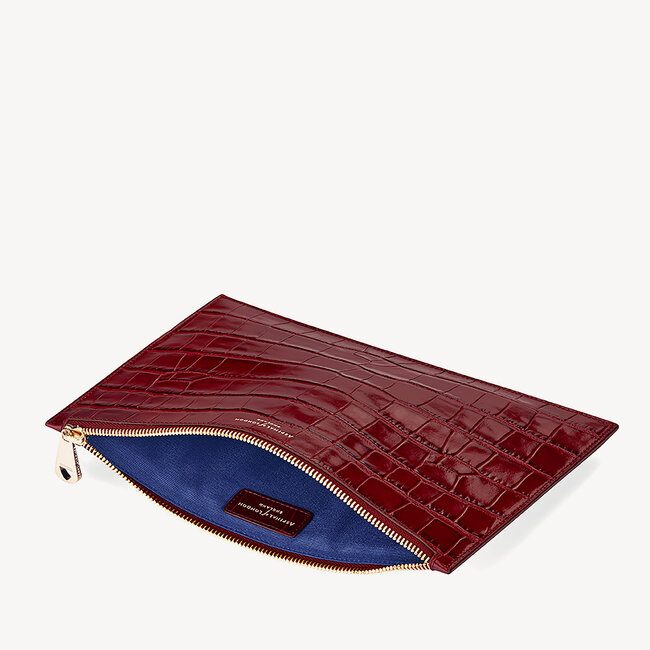 Large Essential Flat Pouch Deep Shine Bordeaux Croc