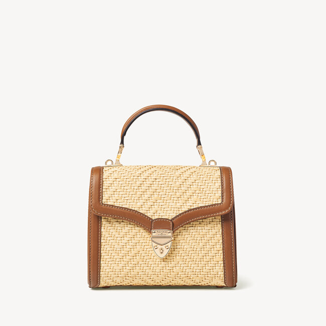 Midi Mayfair Bag Natural Chevron Raffia & Smooth Tan