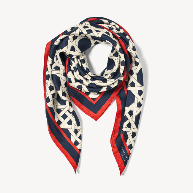 Rattan Weave Silk Scarf Red & Navy Pure Silk