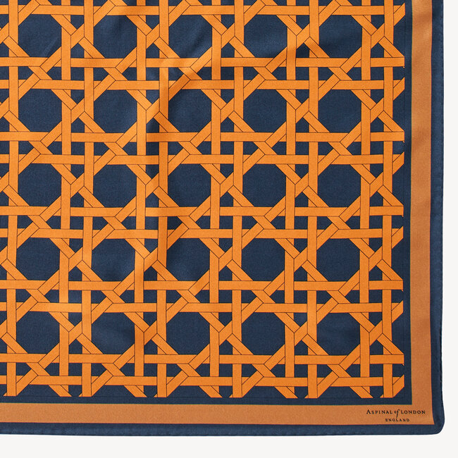 Rattan Weave Silk Scarf Navy & Mustard Pure Silk