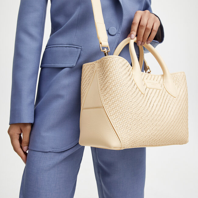 Midi London Tote Ivory Woven Leather