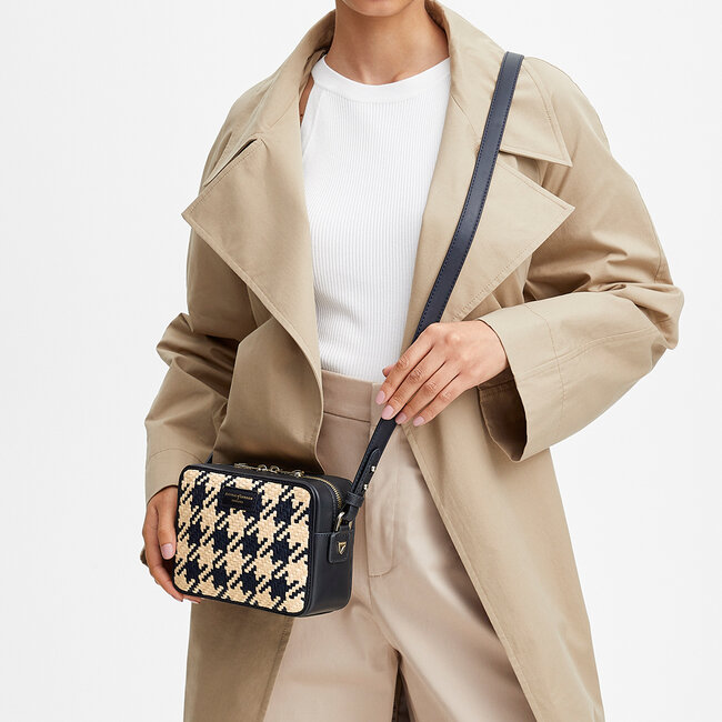 Camera Bag Navy & Ivory Woven Leather