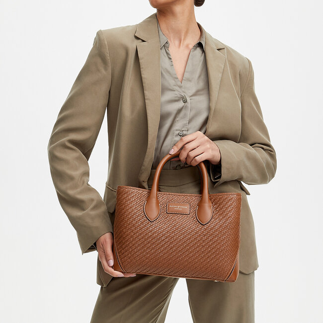 Midi London Tote Tan Woven Leather