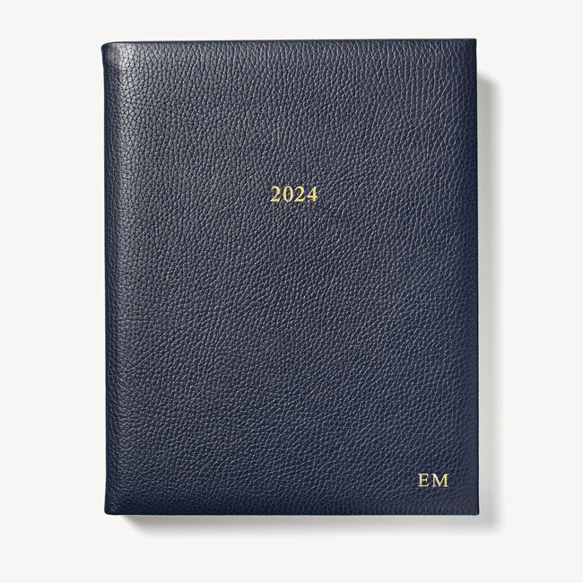 2024 A4 Day to Page Leather Diary Navy Pebble