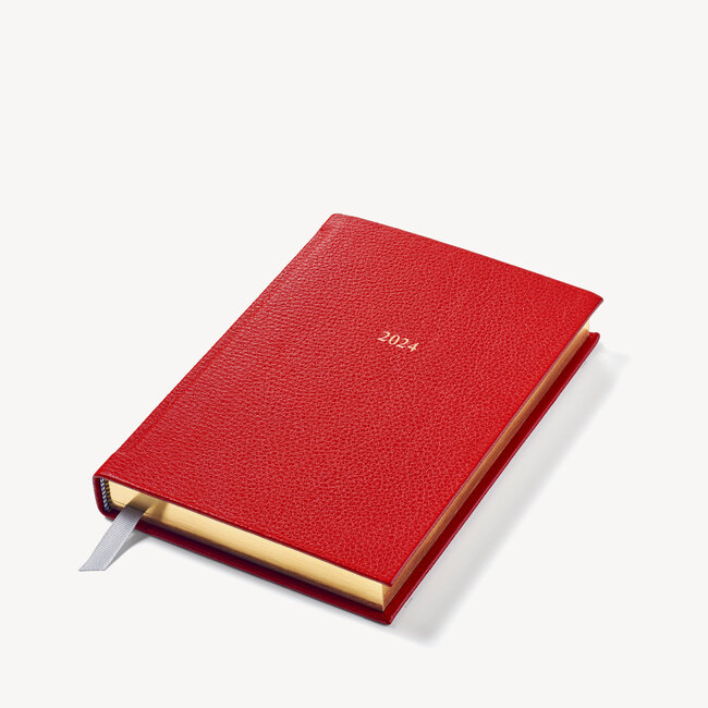 2024 A5 Day to Page Leather Diary Cardinal Red Pebble
