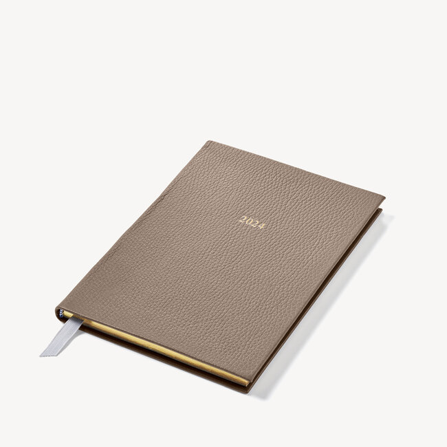 2024 A5 Week to View Leather Diary Warm Grey Pebble