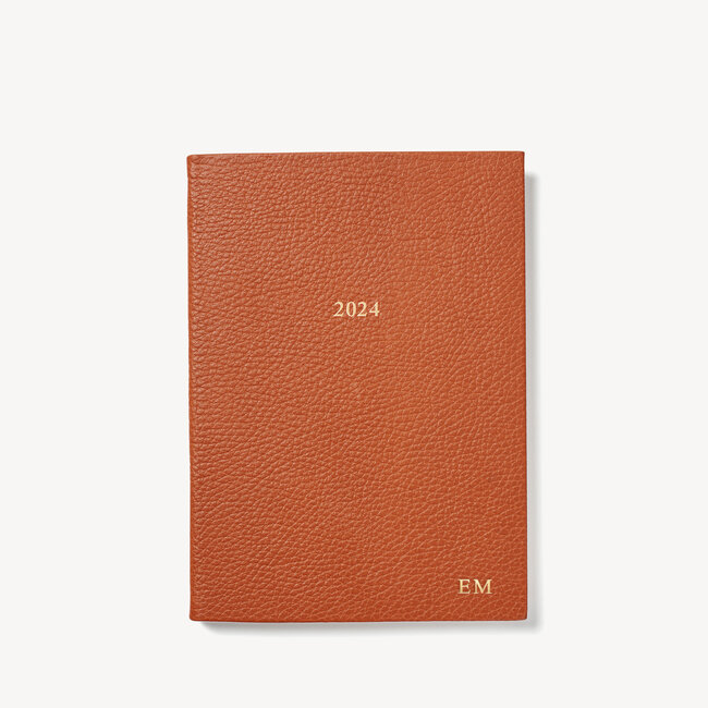 2024 A5 Week to View Leather Diary Marmalade Pebble