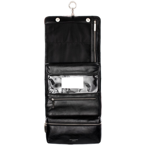 Men’s Leather Hanging Wash Bag in Black Aspinal of London