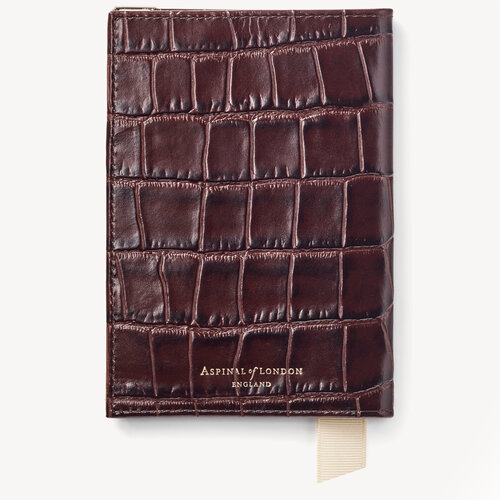 Plain Passport Cover in Amazon Brown Croc Aspinal