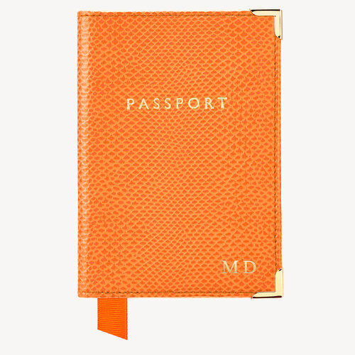 Passport Cover in Orange Lizard Aspinal of London