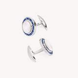 Round Mother of Pearl Gemset Cufflinks Sapphires set in 9ct White Gold