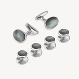 Oval Cufflinks & Dress Shirt Studs Set Black Mother of Pearl & Sterling Silver 925