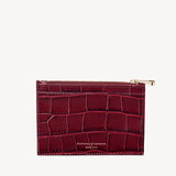Double Sided Zipped Card & Coin Holder Deep Shine Bordeaux Croc