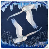 Owl in the City Silk Scarf Navy & Cobalt Blue Pure Silk
