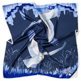 Owl in the City Silk Scarf Navy & Cobalt Blue Pure Silk
