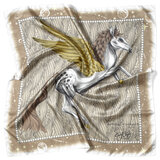 Pegasus Silk Twill Scarf Gold Pure Silk