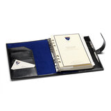 Large Personal Organiser Smooth Black & Cobalt Blue Suede