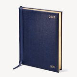 Quarto A4 Day to Page Leather Diary Midnight Blue Lizard