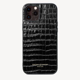 iPhone 12 Pro Max Case Deep Shine Black Small Croc