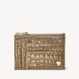 Double Sided Zipped Card & Coin Holder Mocha Patent Croc